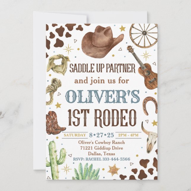 Cowboy Birthday Invitation, 1st Rodeo Invitation (Front)
