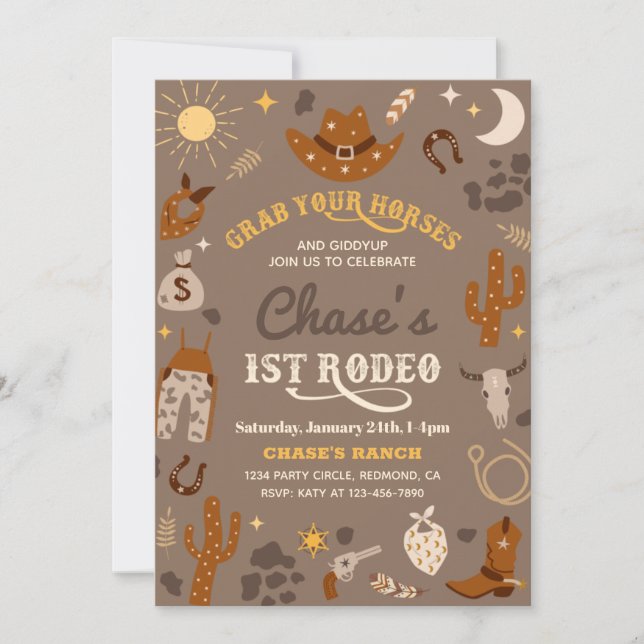 Cowboy Birthday Invitation | 1st Rodeo Invitation (Front)