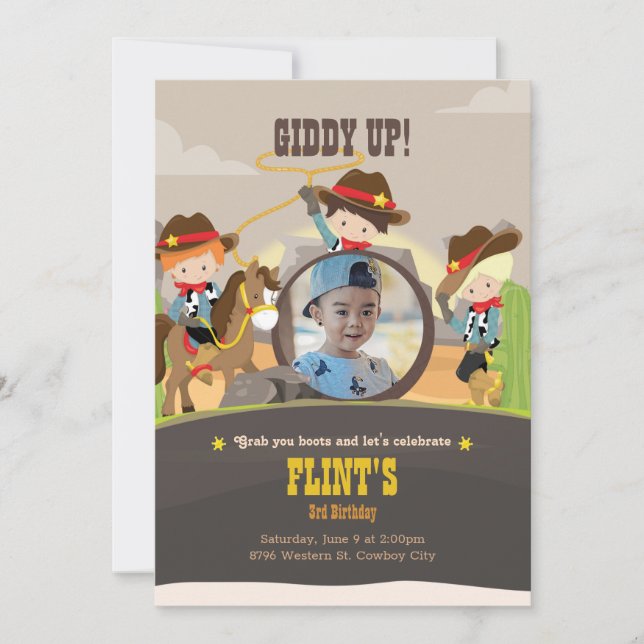 Cowboy Birthday Invitation Ranch Party (Front)