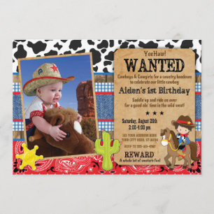 Cowboy Birthday Invitation-Wanted, Western Theme Invitation