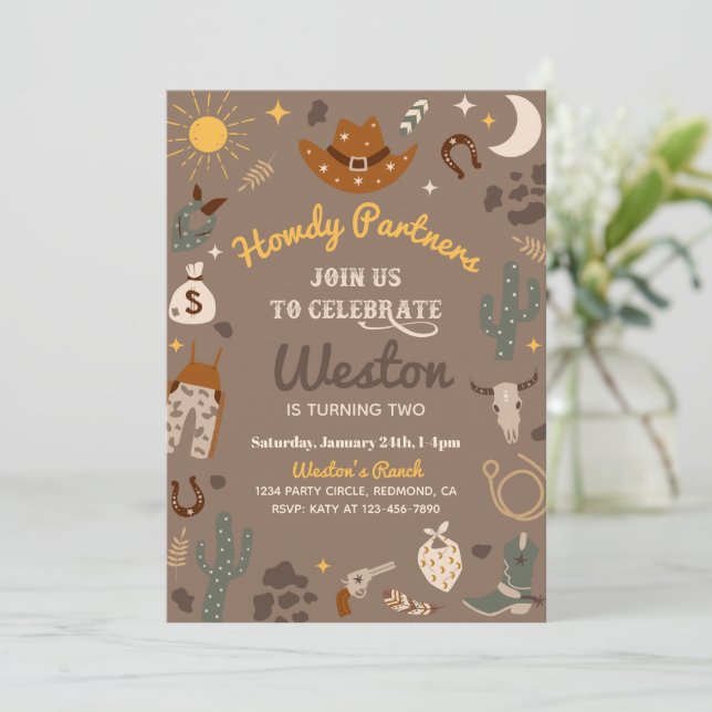 Cowboy Birthday Invitation | Western Invitation (Standing Front)