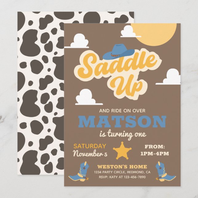 Cowboy Birthday Invitation | Western Invitation (Front/Back)