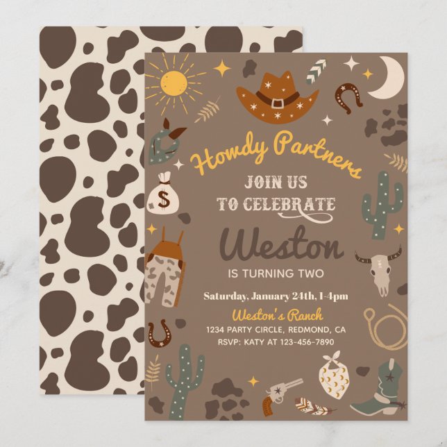 Cowboy Birthday Invitation | Western Invitation (Front/Back)