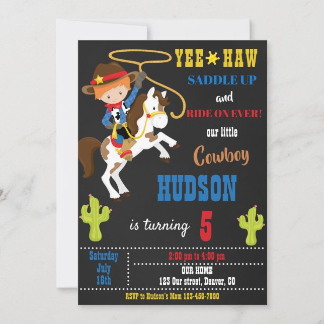 Cowboy birthday invitation Wild west rodeo party (Front)