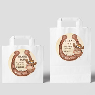 Cowboy birthday party baby horse in a hat favor classic round sticker