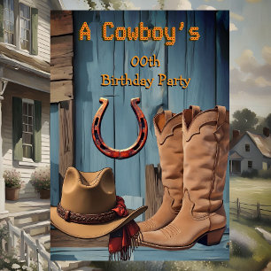 Cowboy Birthday Party Boots Hat Horseshoe Invitation