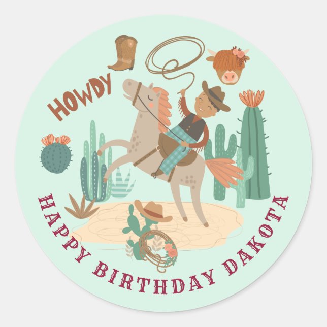 Cowboy Birthday Party  Classic Round Sticker (Front)