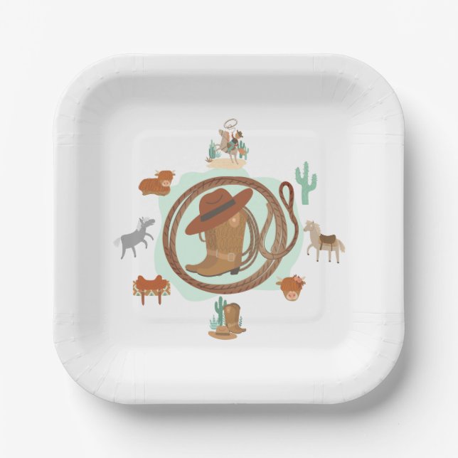 Cowboy Birthday Party Paper Plates (Front)