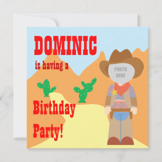 Cowboy birthday party photo upload invitation