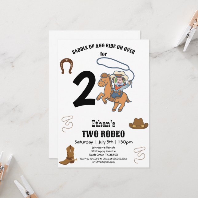CowBoy Birthday Rodeo Party Invitation (Front/Back In Situ)