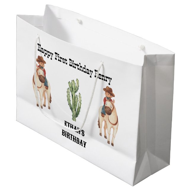 Cowboy Birthday Rodeo Party Large Gift Bag (Front Angled)