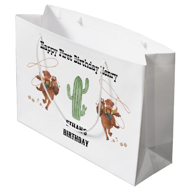 Cowboy Birthday Rodeo Party Large Gift Bag (Back Angled)