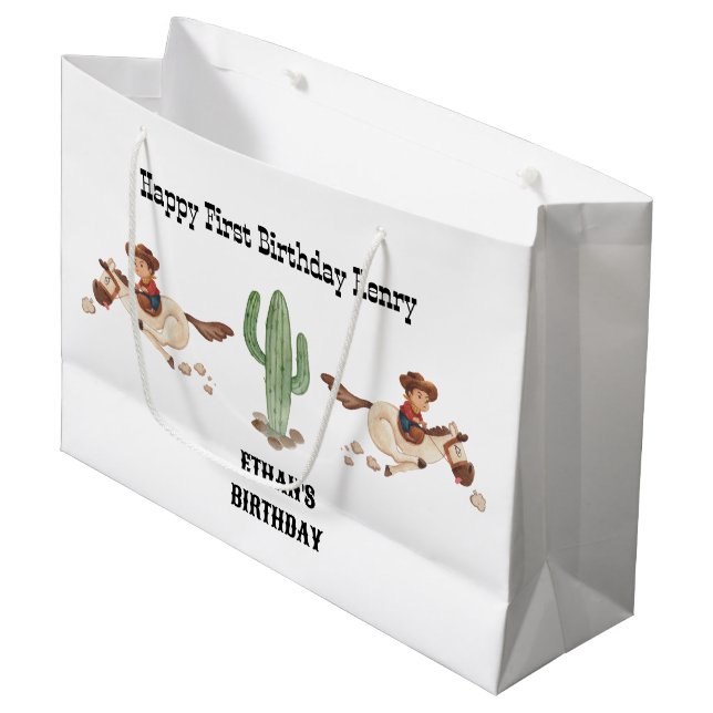 Cowboy Birthday Rodeo Party Large Gift Bag (Front Angled)