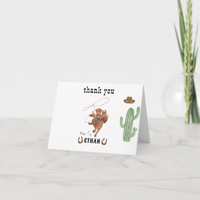 Cowboy Birthday Rodeo Party Thank You Card (Front)