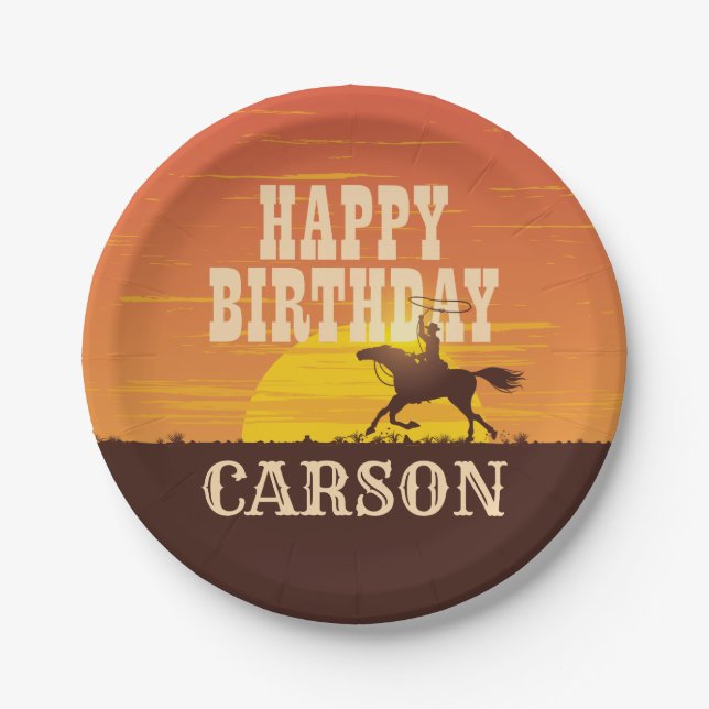 Cowboy Birthday Rodeo, Wild West, Happy birthday Paper Plate (Front)