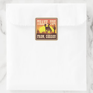 Cowboy Birthday Rodeo, Wild West Thank You Favour Square Sticker