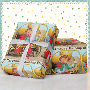 Cowboy Birthday Roundup Add Name Hat Chaps Rope Wrapping Paper