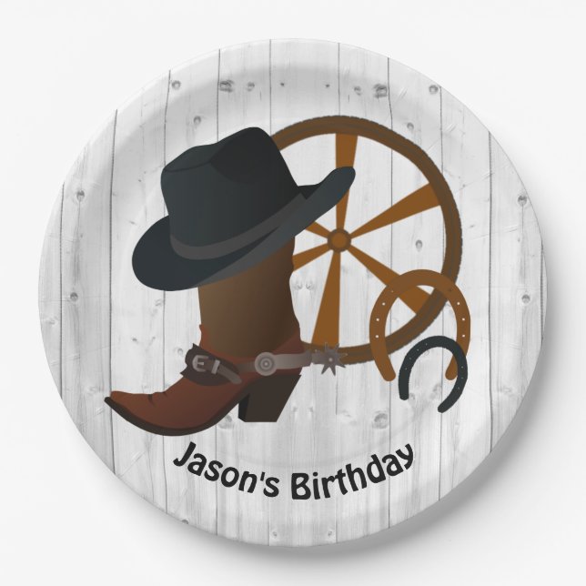 Cowboy Birthday Rustic Party Paper Plate (Front)