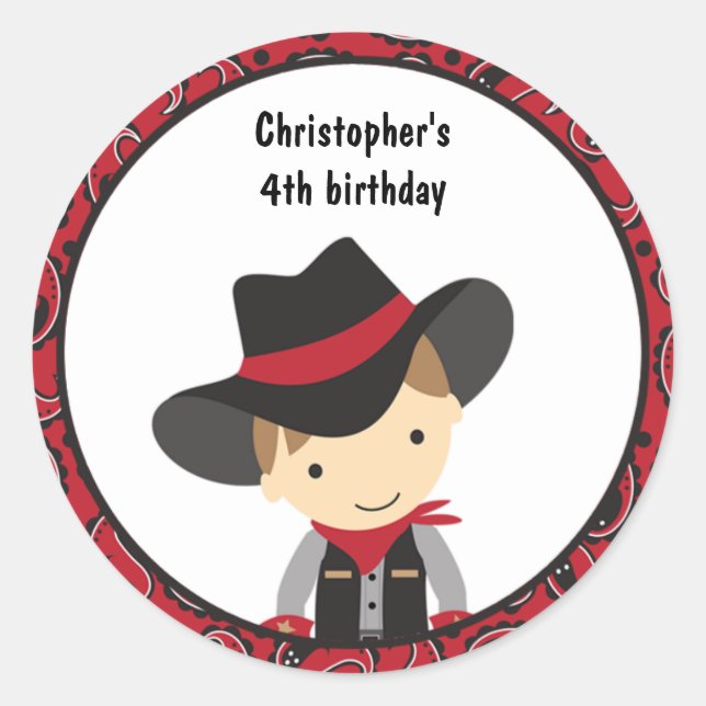 Cowboy Birthday Stickers (Front)
