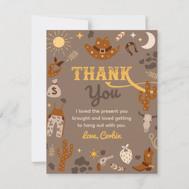 Cowboy Birthday Thank You Card | Western Thank You (Front)