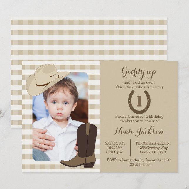 Cowboy Birthday Wild West Party Photo Invitation (Front/Back)