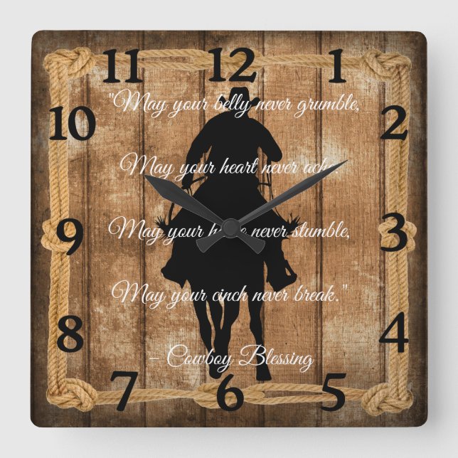 Cowboy Blessing Cowboy Horse Silhouette Square Wall Clock (Front)