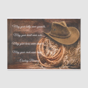 Cowboy Blessing Hat and Lariat on Straw Bale Tissue Paper