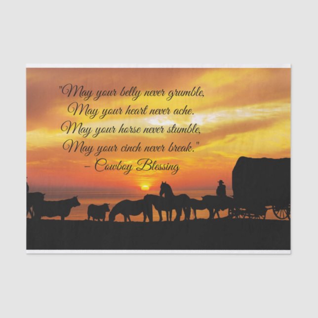 Cowboy Blessing Horse Cattle Sunset Silhouette Tissue Paper (Front)