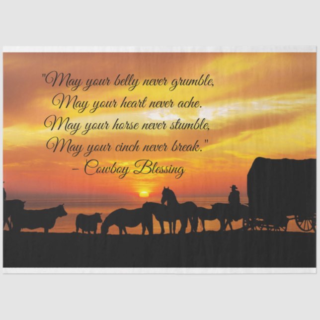 Cowboy Blessing Horse Cattle Sunset Silhouette Tissue Paper (Front)