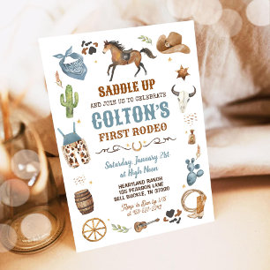 Cowboy Blue 1st Rodeo Wild West Theme Birthday Invitation