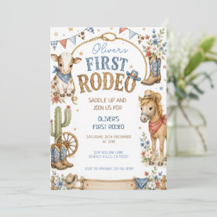 Cowboy Blue First Rodeo Birthday Invitation