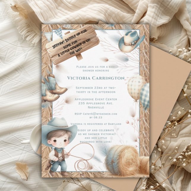 Cowboy Blue Western Boy Baby Shower Invitation (Creator Uploaded)