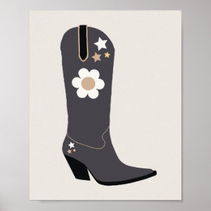Cowboy Boot 04 Black And Cream Poster