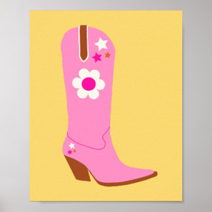 Cowboy Boot 05 Pink And Yellow Cowgirl Boots Poster