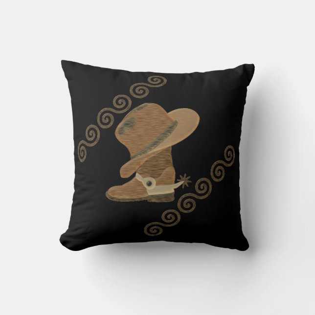 Cowboy Boot and Hat Off Wooden Inlay Cushion (Front)