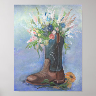 Cowboy Boot and Wildflower Bouquet Poster