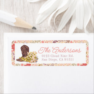 Cowboy Boot & Bouquet Pink Floral Return Address