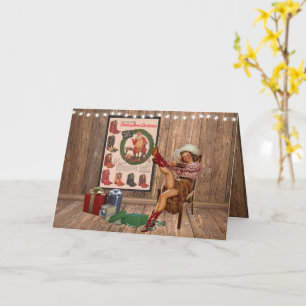 Cowboy Boot Christmas Cowgirl Putting  on Boots Card