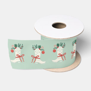 Cowboy Boot Christmas Gift Ribbon Satin Ribbon