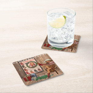 Cowboy Boot Christmas Square Paper Coaster