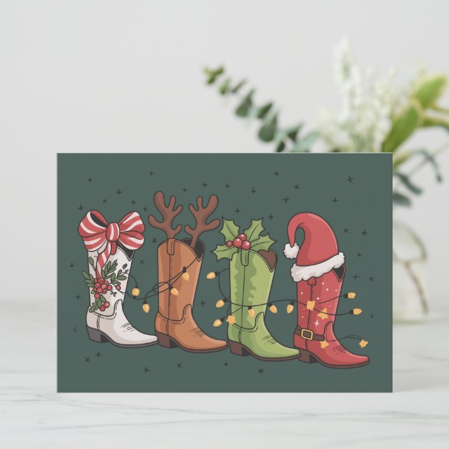 Cowboy Boot Christmas Western Cowgirl Country Xmas Holiday Card (Standing Front)