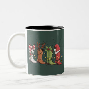 Cowboy Boot Christmas Western Cowgirl Country Xmas Two-Tone Coffee Mug