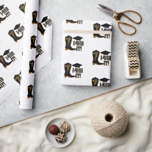 Cowboy Boot Grad Cap and Diploma Graduation  Wrapping Paper