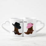 Cowboy Boot & Hat His & Hers Love heart mugs set<br><div class="desc">Customise this heartfelt Cowboy Boot & Hat His & Hers Love heart mugs set with your own text and information. Great gift idea.</div>
