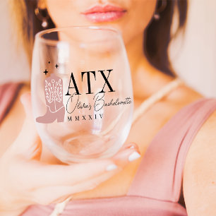 Cowboy Boot Personalised Austin Bachelorette Party Stemless Wine Glass
