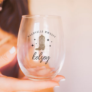 Cowboy Boot Personalised Bachelorette Party Stemless Wine Glass
