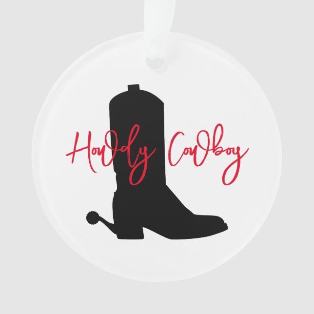 Cowboy Boot Silhouette HOWDY COWBOY red bandanna Ornament (Front)