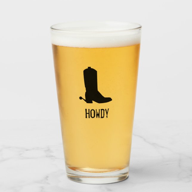 Cowboy Boot Silhouette HOWDY Spurs Black Fun Glass (Front Filled)