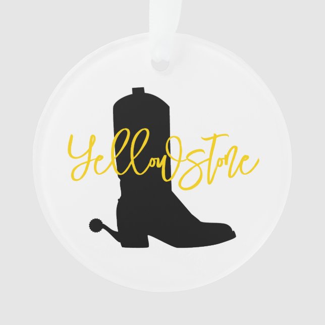 Cowboy Boot Silhouette NAME Yellow bandanna Wester Ornament (Front)