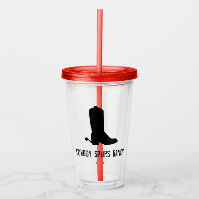 Cowboy Boot Silhouette Ranch Name Kids Fun Acrylic Tumbler (Front)
